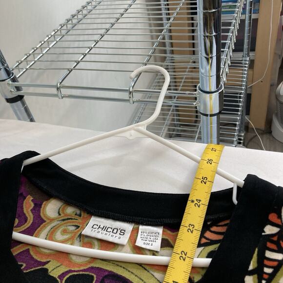 Chico’s‎ Travelers Black Modern Print Top Size 2 Large Slinky Knit Statement - Picture 3 of 10